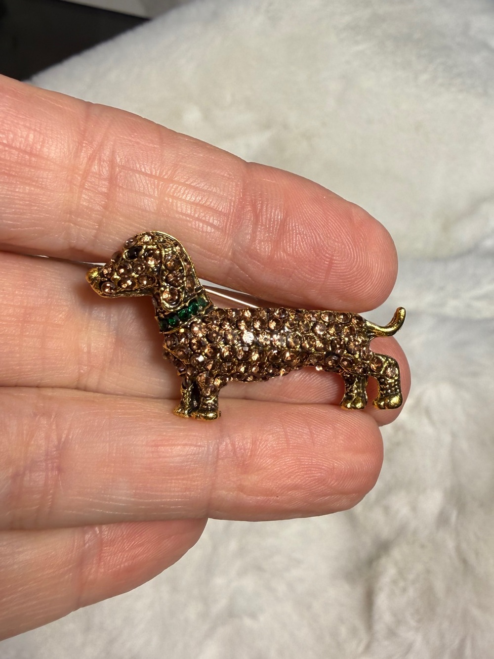 Gold-Tone Dachshund Brooch with Brown Crystal Accents